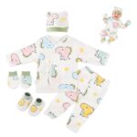 SNOWIE SOFT® 5Pcs Set Dinosaur New Born Baby Clothes 0-3 Months with Cotton Long Sleeve Top and Pants, Gloves, Socks, Bear Ear Hat, Infant Clothes 0-3 Months New Born Baby Gifts Shower Gift