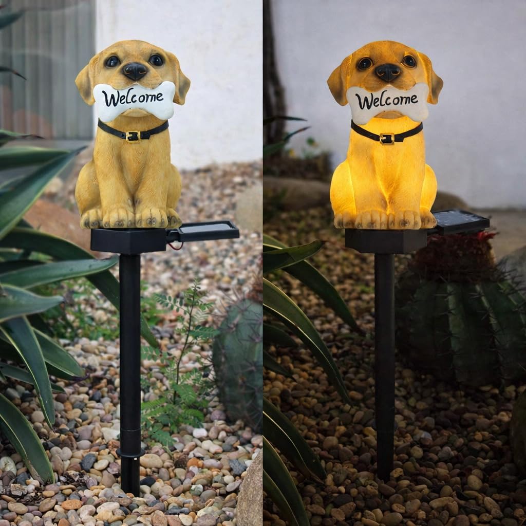 61AXTBmYXKL._SL1024_.jpg JASIFS Welcome Dog Garden Solar Lights Outdoor Cute Dog LED Decorative Waterproof Garden Stake Lights, Lawn Lamp Light for Garden, Balcony, Patio, Yard Landscape Lighting - Image 1