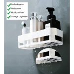 Wall Mounted Bathroom Shelf Organizer, (Pack of 2) Self-Adhesive Plastic Shower Caddy with Drain Holes, Multi-Compartment Toiletry Holder for Toothbrush and Skincare, White Storage Rack - Image 6