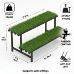 IRON LANDS Hulk 2 Step 35in with Green Grass Metal Pot Stand |Supports Up to 200 Kg| Artificial Grass Mat Included for Balcony, Indoor Outdoor Garden Display Home Decor (Black) - Image 2