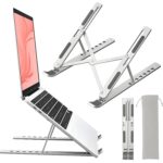 STAR WORK Foldable Adjustable Laptop Stand for Desk, Aluminum Ergonomic Riser with 7 Height Levels, Portable, Anti-Slip Silicone Pads, Fits 10–17.3” Laptops, Tablets & Phones (Laptop Stand)