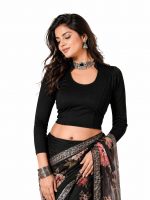 Atrangi Blouse for Women | Readymade Blouse | Saree Blause for Women | Stretchable Cotton Blend Full Sleeve High Neck Collar Crop Choli | Designer Ethnic - Image 5