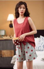Celary Korean Women Pyjama Set |Cute Printed Sleeveless Cotton Blend Top & Shorts Pyjama Set | Soft Breathable Summer Sleepwear & Loungewear for Ladies | Shorts Set for Women - Image 5