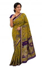 Women's Softy Moss Georgette Printed Saree with Vibrant Jari Border | Elegant Traditional Saree | Lightweight, Soft & Comfortable | Unstitched Blouse Piece