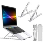 Aluminium Laptop Stand Adjustable 6 Angles Foldable Ergonomic Laptop Riser for Desk with Cooling Ventilation Anti Slip Silicone Portable Notebook Stand for 10 to 15.6 Inch Laptops Grey - Image 8