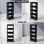 Plastic Storage Trolley Rack with Wheels, 5-Layer Rolling Utility Cart, Space-Saving Home Organizer Rack, Kitchen, Bathroom, Office Storage| Black (1 Pcs, 5-Layer) - Image 5