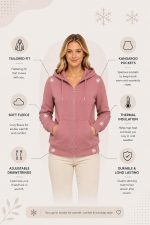 HOODLIFE Women’s Zip-Up Hoodie Sweatshirt – Soft Cotton Fleece Jacket with Hood, Full Zipper, Kangaroo Pocket, Casual Winter Hoodie for Women - Image 2