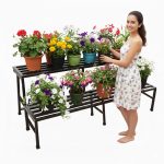 IRON LANDS OAK 2 Step 40 inch Spectacular 3.3 Feet Heavy Duty Metal Rust-Free Perfect Plant Stands Display Rack Indoor & Outdoor for Your Home Balcony Hotel and Garden Decor (Black)