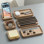 Wooden Desk Organizer with Phone Stand Multi-Compartment Stationery Holder Natural Wood Finish Pen Pencil Desk Storage Box Office and Home Organizer (Pattern-3) - Image 2