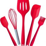Silicone Kitchen Utensil 5 PCS Silicone Non-Stick Cookware Baking Full Set Shovel Silicone Shovel Oil Brush Egg Beater Cooking Spoon Shovel Cooking Kitchenware Red