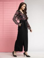 LONDON BELLY Women’s Polyester Semi-Formal Jumpsuit with Round Neck Half Sleeves Adjustable Waist Tie Abstract Pattern and Regular Fit | Women Stylish One Piece Outfit | Women Regular Fit Jumpsuit - Image 2