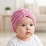 SYGA Pack of 2 Baby Cap & Headband Woolen Soft Stretchable Hat and Ears Warm Headband for Newborn Baby Winter Cap 0-3 Years - Pink - Image 6