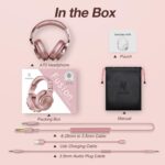 OneOdio A70 Bluetooth Over Ear Headphones, Wireless Headphones w/ 72H Playtime, Hi-Res, 3.5mm/6.35mm Wired Audio Jack for Studio Monitor & Mixing DJ Guitar AMP, Computer Laptop PC Tablet - Rose Gold - Image 8