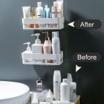 Self-Adhesive Plastic Bathroom Wall Shelf Basket with Drain Holes, No Drill Rectangular Storage Rack for Shampoo Soap Organiser, White Pack of 2 - Image 5