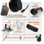 Sonic Lamb Headphones with Built-in Subwoofers to FEEEEL Your Music. Over-Ear Design. Dual Pairing with USB Digital Audio - Obsidian Black (Carry Case Sold Separatly) (Obsidian Black) - Image 7
