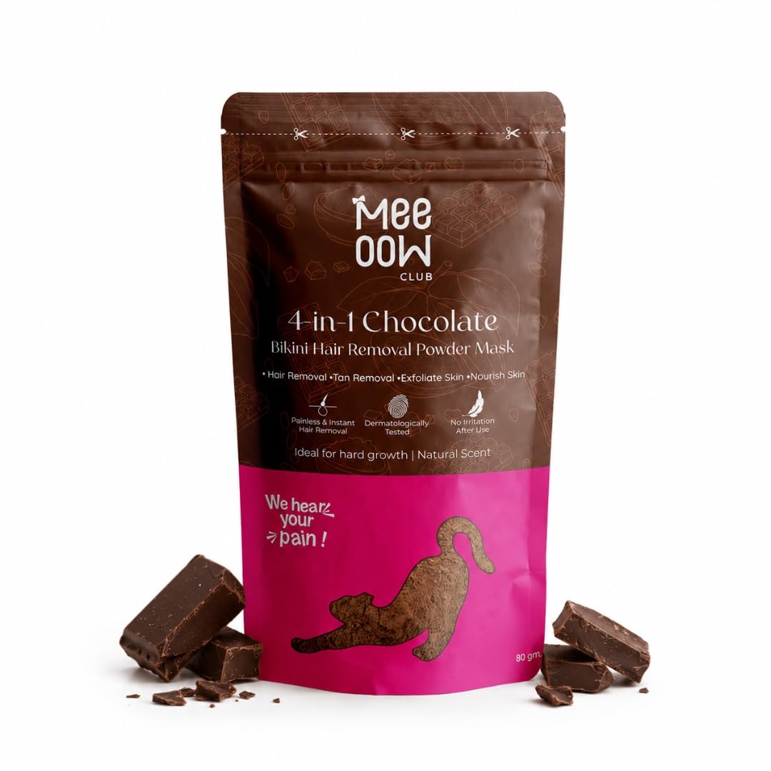 61EmXeGMNGL._SL1080_.jpg 4 in 1 Chocolate Bikini Line Hair Removal Powder Mask for Women Painless & Instant Hair Removal Tan Removal & Skin Nourishment 20 Times Bikini Wax Pack No Heat No Strips 80g (Bikini Wax) - Image 1