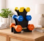 De Jure Fitness Dumbbell Set with Stand for Home Gym | 1kg 2kg 3kg 3 Pair Dumbbells Set | Vinyl Weight Set with Rack | Space Saving Compact Stand | Strength Training Workout Equipment - Image 4