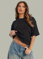 RodZen® Oversized Fit Half Sleeves Round Neck Textured Polycotton T-Shirt for Women/Girls (Pack of 2) - Image 4