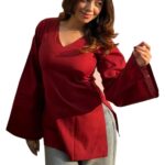 ANNI Designer Short Kurti for Women Latest Solid Design | V Neck Full Sleeve Kurti Tops for Women | Stylish Kurtis & Short Kurtis for Woman | Casual Kurti with Jeans | Kurtas for Woman