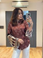 Zans & mens Women's Printed Shirt, Long Sleeve, Embroidered Cuffs, Collared Neck, Casual Ethnic Wear (in, Alpha, 2XL, Regular, Purpal-Bandhni) - Image 2