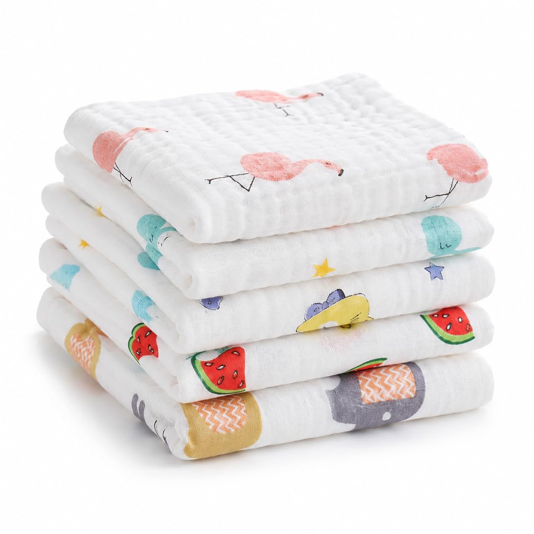61Fo0cP7WFL._SL1080_.jpg MOM CARE 6 Layer Muslin Baby Washcloth Napkins for Newborn Baby, Ultra Soft Reusable Cotton Face Towels, Highly Absorbent Burp Cloth Feeding Wipes for Babies, Pack of 5 - Image 1