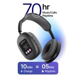 pTron Studio Pixel, 70hrs Playtime, Dual Device Pairing, Wireless Over Ear Headphones w/HD Mic, TruTalk AI-ENC Calls, 40mm Drivers, Pristine Sound, RGB Display, BT5.3 & Type-C Charging (Jet Black) - Image 3