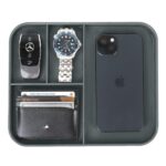 V-CUBE Designs Premium Vegan Leather Valet Tray|Stylish & Modern Office Desk Tray| Table/Bedside/Entryway Organiser for everyday essentials like Keys, Phone, Watch, Wallet, Jewellery|Spill-Proof| Grey
