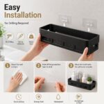 Wall Mounted Bathroom Shelf Organizer, No Drill Adhesive Storage Rack, Waterproof Plastic Shower Shelf, Kitchen & Vanity Organizer, Strong Hold, Space Saving (2bath Black) - Image 3