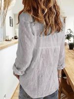 Women's Korean Style Cotton Linen Shirt Full Sleeve Casual Office Wear - Image 2