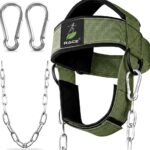 RACE® Neck and Head Strengthening Equipment Weight Harness Thick Padded Adjustable Strap with Heavy Duty Steel Chain & Rings for Gym Crossfit Fitness Training Injury Rehab (Military Green)