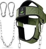 RACE® Neck and Head Strengthening Equipment Weight Harness Thick Padded Adjustable Strap with Heavy Duty Steel Chain & Rings for Gym Crossfit Fitness Training Injury Rehab (Military Green)