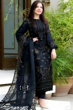 ROYALICA Women's Black Embroidered Georgette Pakistani Suit Set with - Image 3