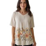 Bollyclues Women’s Floral Printed Top | Soft Polycotton V-Neck Short Sleeve Tunic for Casual & Office Wear | Comfortable Ladies Top