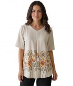 Bollyclues Women’s Floral Printed Top | Soft Polycotton V-Neck Short Sleeve Tunic for Casual & Office Wear | Comfortable Ladies Top