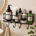 KBV Bathroom Organizer Without Drill, GI Steel Self Adhesive Bathroom Shelf for Wall, Wall Mounted Bathroom Stand, Rust Resistant CED Powder Coated Bathroom Accessories Storage Rack, Black, Pack of 4
