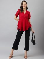 KERI PERRY Women's Georgette Solid Flared Western Regular Fit Top|Winter Top|Western Top| Top for Women|Latest Women Top|Trendy Women Top|New Launched - Image 4