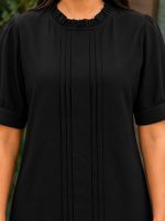 Yash Gallery Women's Rayon Dobby Solid Straight Half Puff Sleeve High Neck Casual Regular Fit Top - Image 4