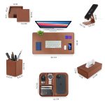 V-CUBE Designs Premium Vegan Leather Executive Set of 6| Multipurpose Personal Desk Organizer| Desk Mat | Valet Tray| Tissue Holder | Pen Holder| Coaster | Mobile Stand for Office Table & Home - Tan - Image 3