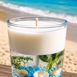 Glow Getter Handmade Gel Wax Candle with Real Seashells & Floral Design | Beach Theme Decorative Candle for Home, Office & Gifting | Aromatic Gel Candle in Glass Container (White B)