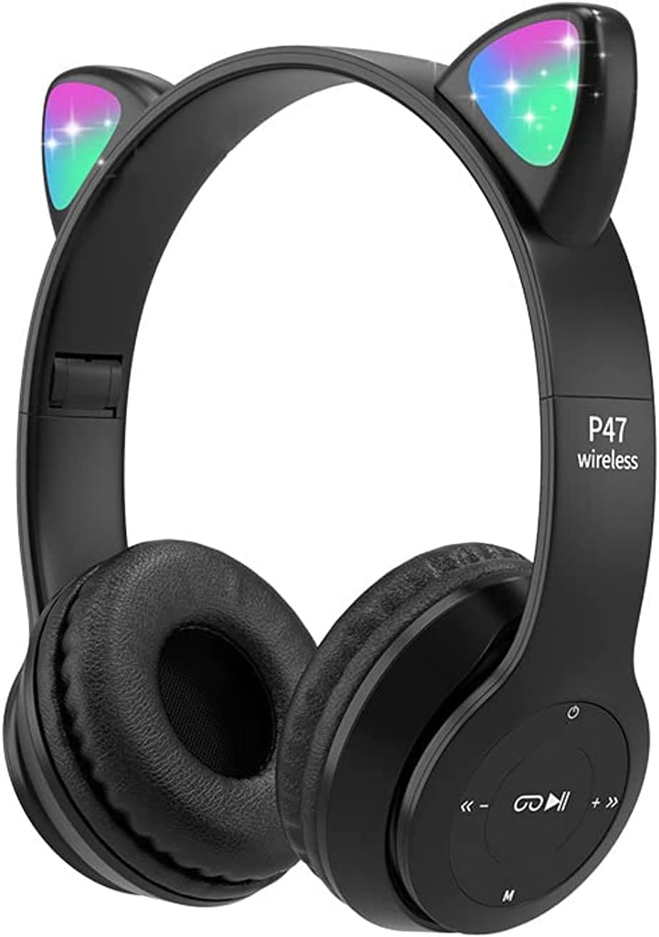 61IVzpjvOaL._SL1315_.jpg Daemon Cat Ear Headphones, Wireless Bluetooth Over-Ear Kids/Adults with Mic, Multi New Black - Image 1