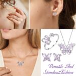 SANNIDHI® 4 Pcs Jewellery Set for Women Girls Crystal Butterfly Chain Pendant Necklace Adjustable Finger Rings Studs Earrings Stylish Necklace Set Valentine Birthday Gift for Women, Girls - Image 6