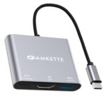 Amkette 3-in-1 Type C to HDMI Adapter, Multiport USB C to HDMI Adaptor with 4K@30Hz, USB 3.0 @ 5Gbps, 100W PD Charging Port for Laptop, MacBook, PC and Other Type C Devices