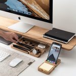 Wooden Desk Organizer with Phone Stand Multi-Compartment Stationery Holder Natural Wood Finish Pen Pencil Desk Storage Box Office and Home Organizer (Pattern-3) - Image 5