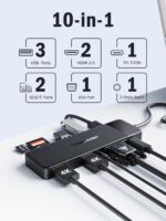 Lemorele USB C Hub Docking Station, 10-in-1 Dual Monitor Adapter with 4K Dual HDMI, 1080P VGA, 3×USB3.0/2.0, TF/SD, 3.5mm Audio, 100W PD for MacBook, HP, Dell, Lenovo and More - Image 2