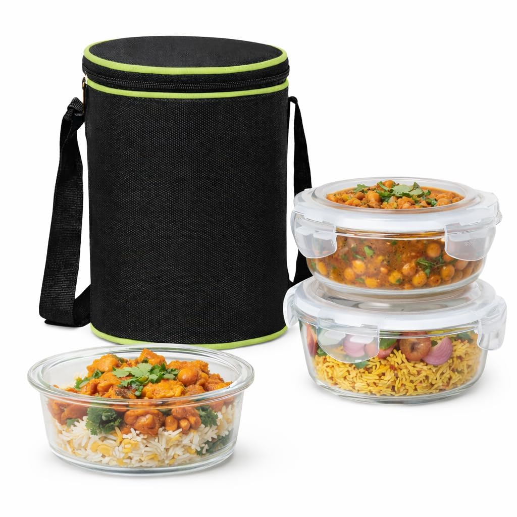 61JWgtXXnNL._SL1024_.jpg Lunch Box for Kids - Tiffin Box for Kids for Girls, Boys School, Bento with compartments & Fork (Borosilicate Microwavable Glass Lunch Box) - Image 1