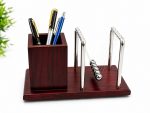 Premium Wooden Pen Stand for Office Table with Newton’s Cradle | Stylish Desk Organizer & Pen Holder for Office Desk | Stress Relief Pendulum Pen Holder for Table | Corporate Gift Item