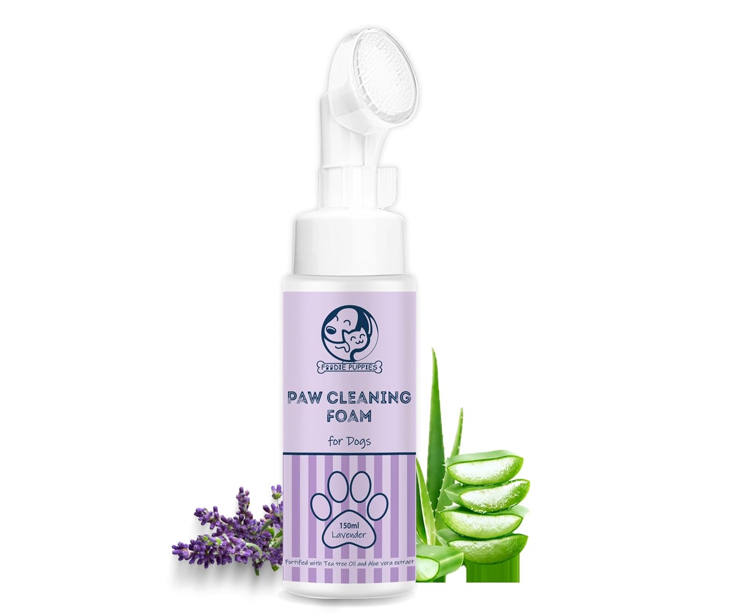61KJCrN6oiL._SL1500_.jpg Foodie Puppies Dog Paw Cleaning Foam with Silicone Brush - (Lavender, 150ml) | Lavender Paw Cleaner for Dog Foot Scrubber Cleaning Brush | Fortified with Tea Tree Oil and Aloe Vera Extract - Image 1