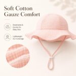 Satmarhz Sun Hat for Baby, Cotton, 6-12 Months, Boys Girls 0-2 Years Pink | Bucket Hat, Chin Strap Button, Breathable, Short Brim, Travel Outdoor Wear - Image 2