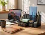 Metal Mesh Desk Organizer with Drawer | 6 Compartments Pen Stand for Office Table Stylish | Stationary Organizer & Pen Holder for Desk | Study Table Organiser for Office & Home Use - Image 5