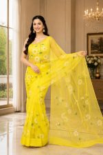 Jogal Women's Floral Designer Hand Brush Painted Zari Organza Saree with Unstitched Blouse Piece - Image 2